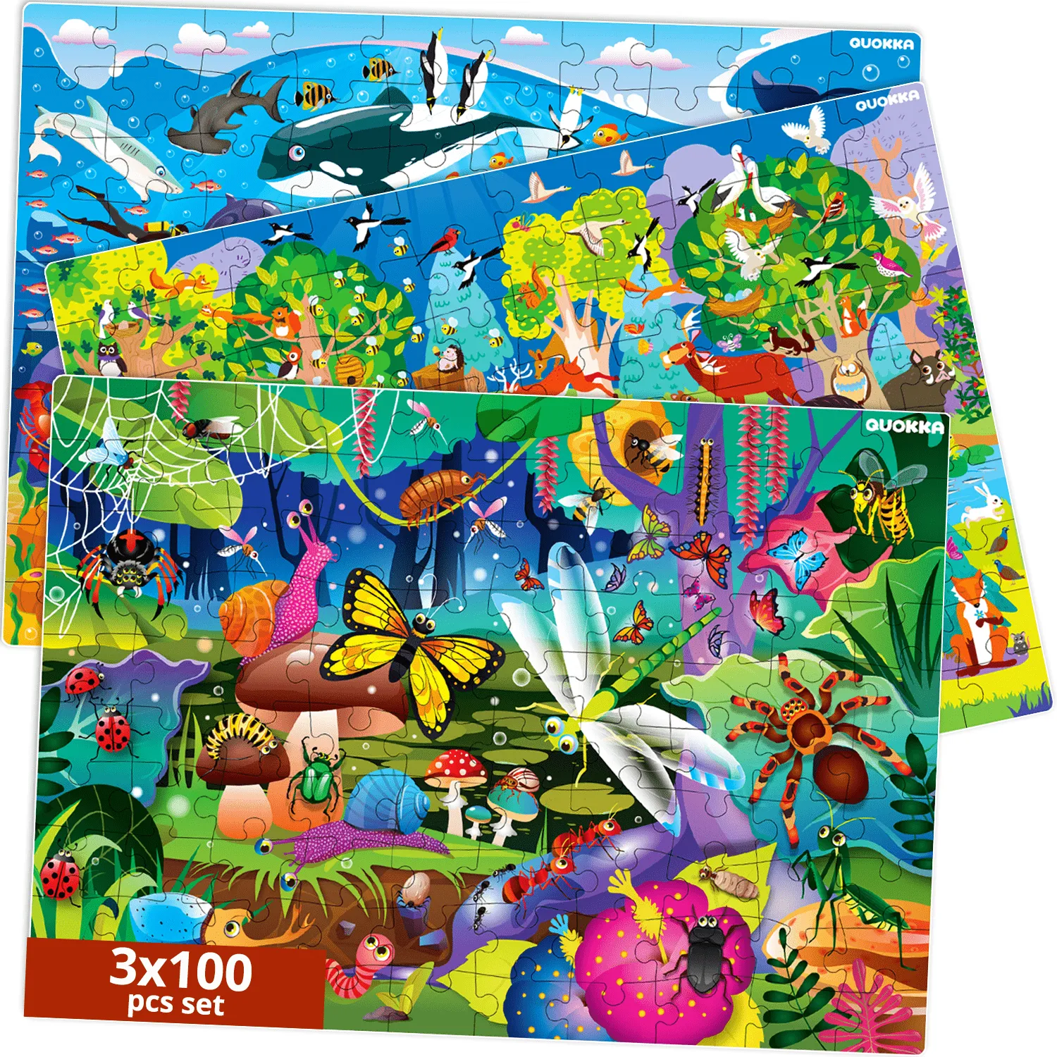 100 Pcs Floor Puzzles for Kids | Ocean, Insects & Forest