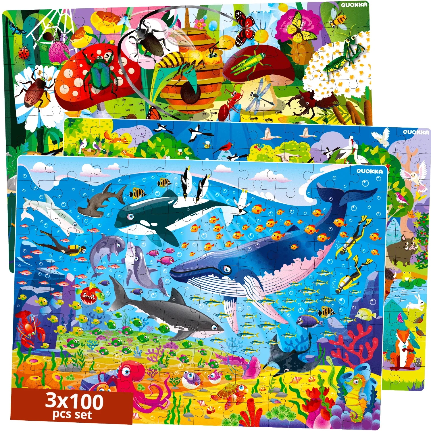 100 Pcs Floor Puzzles for Kids | Ocean, Insects & Forest