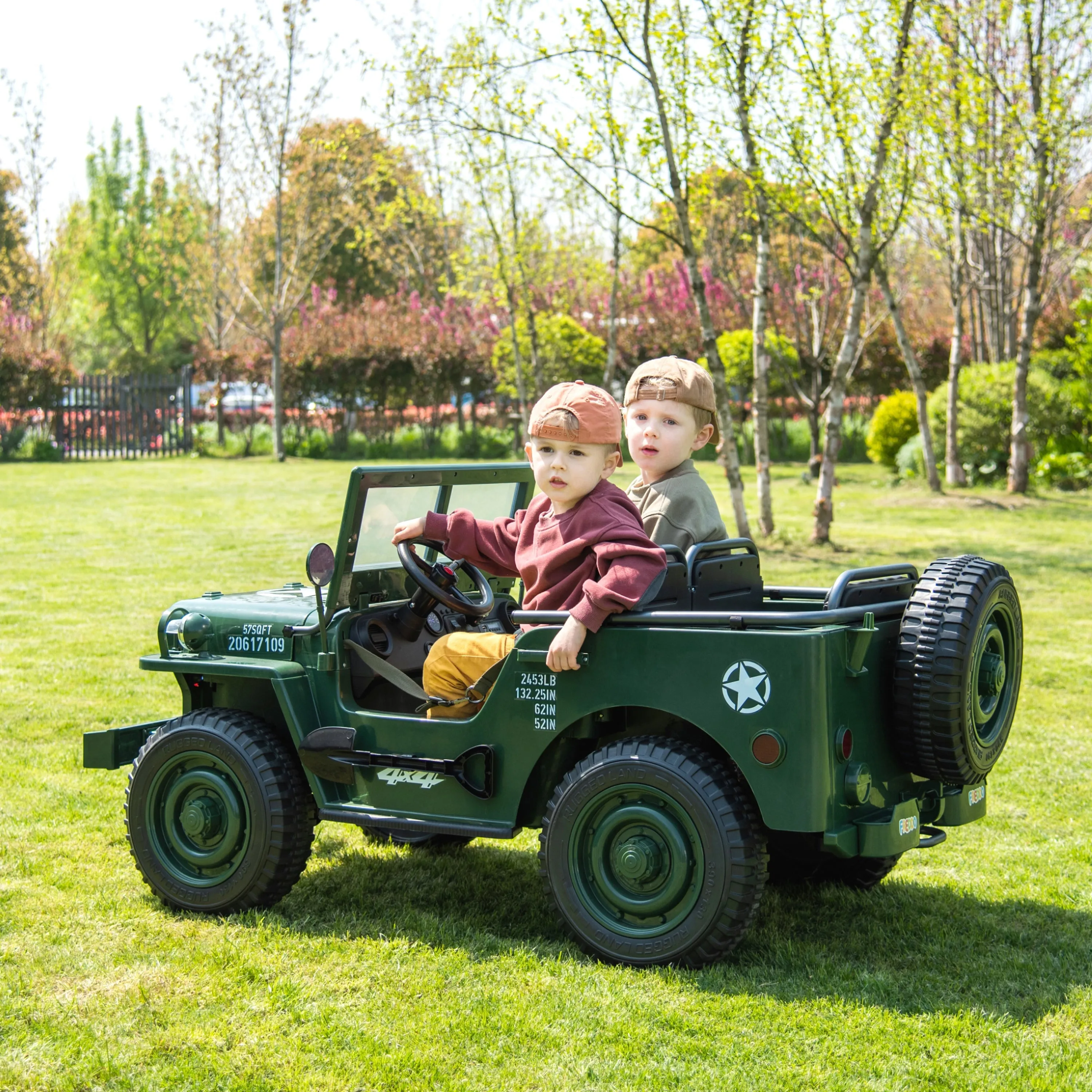 24V Military Willy Jeep 3 Seater Electric Ride On