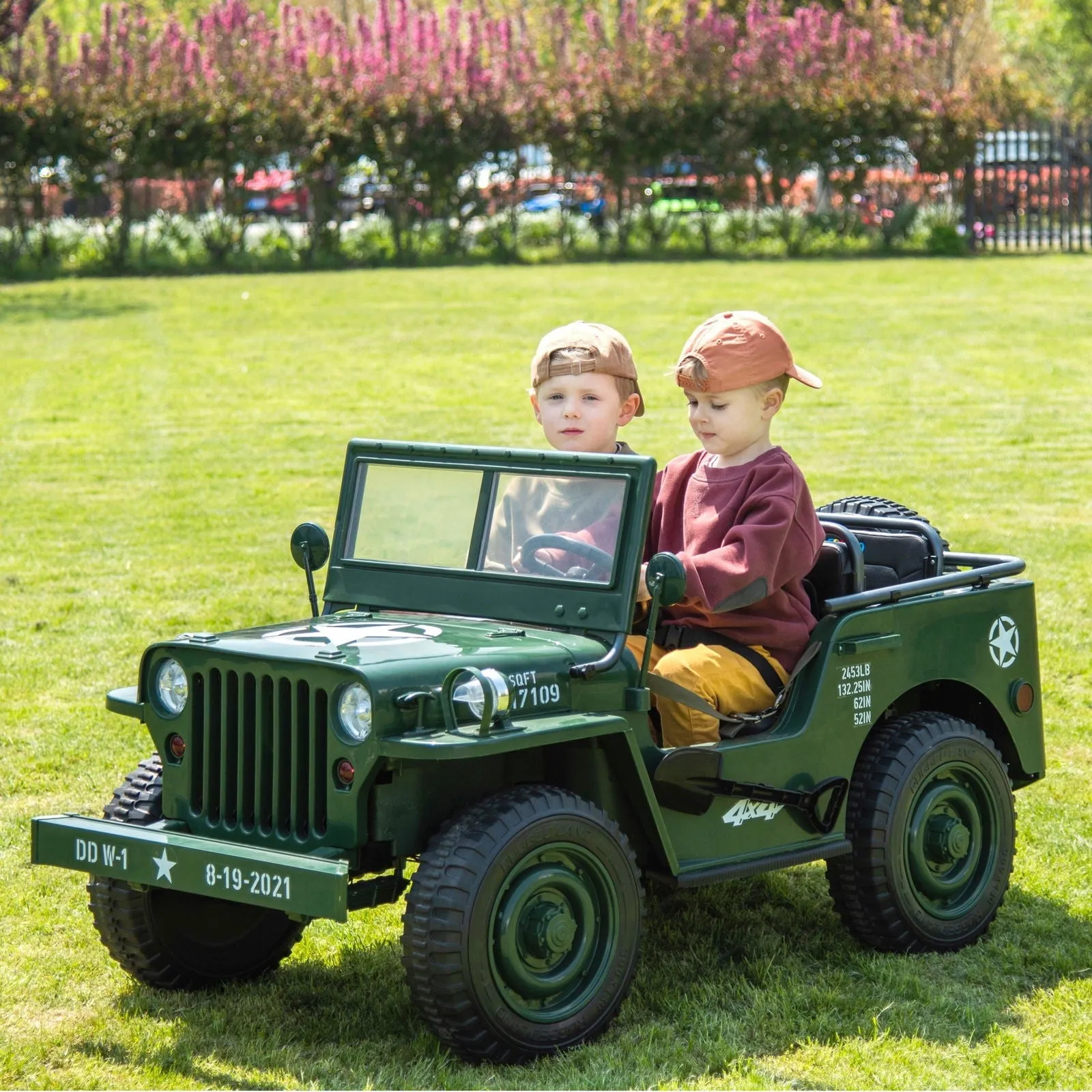 24V Military Willy Jeep 3 Seater Electric Ride On