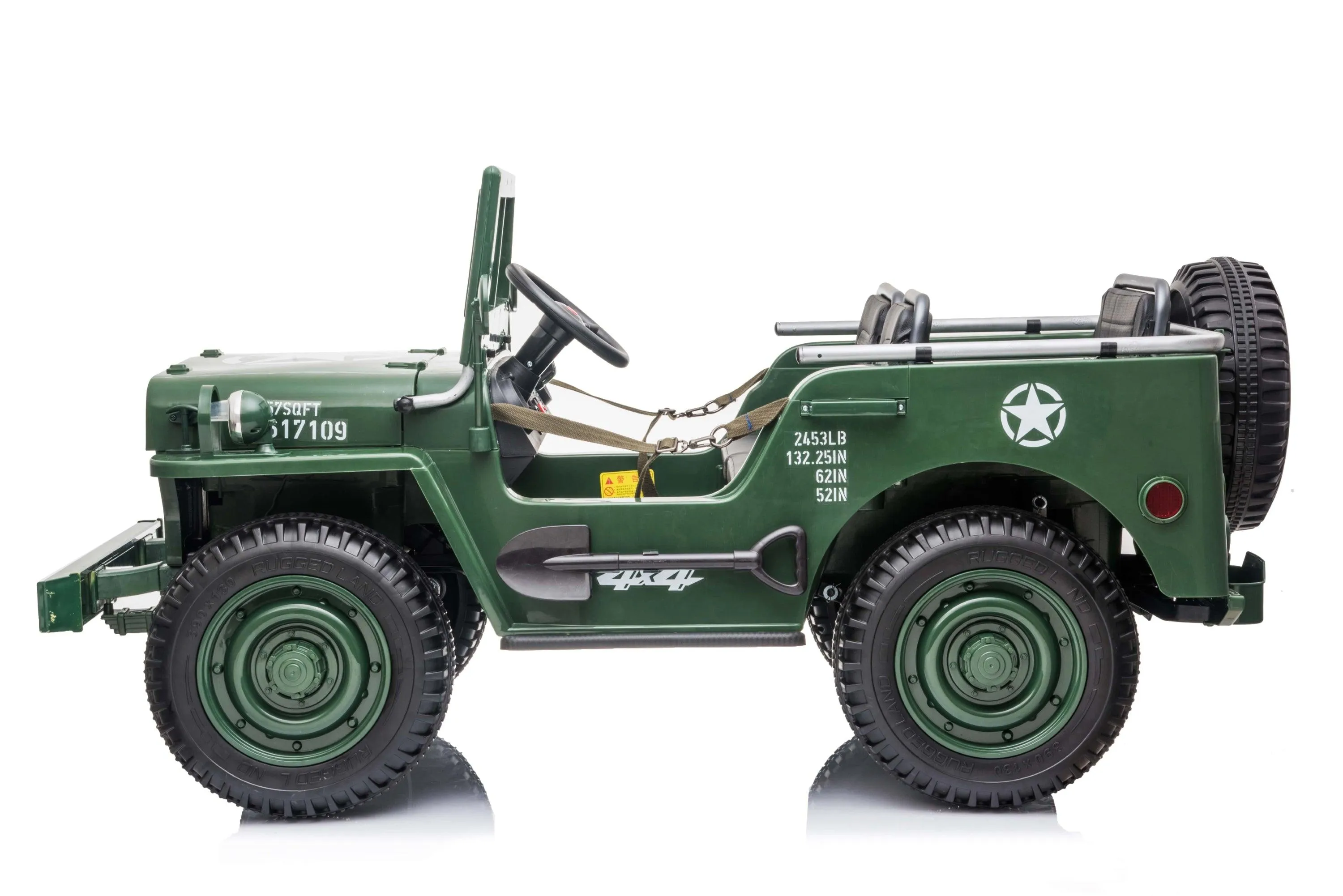 24V Military Willy Jeep 3 Seater Electric Ride On