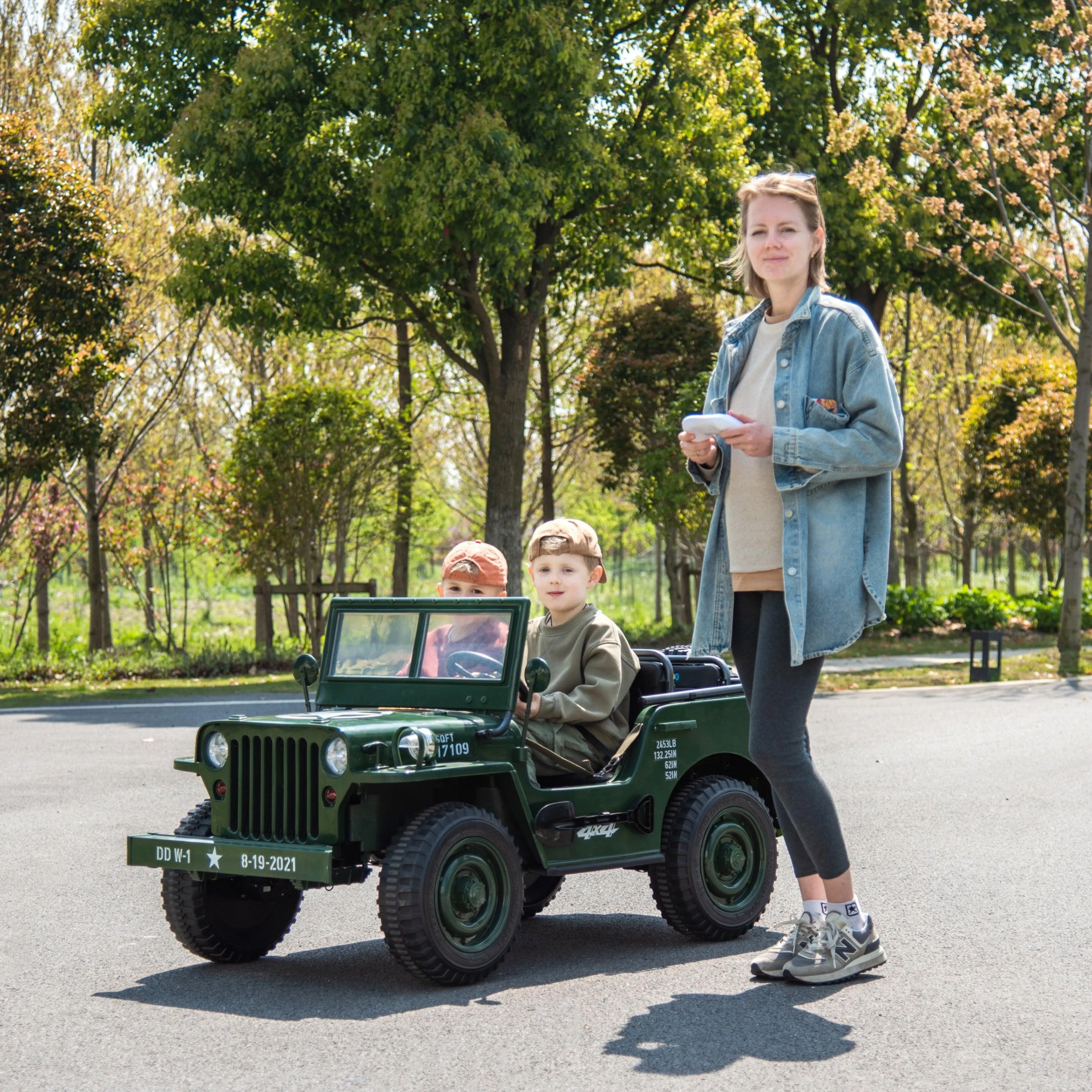 24V Military Willy Jeep 3 Seater Electric Ride On