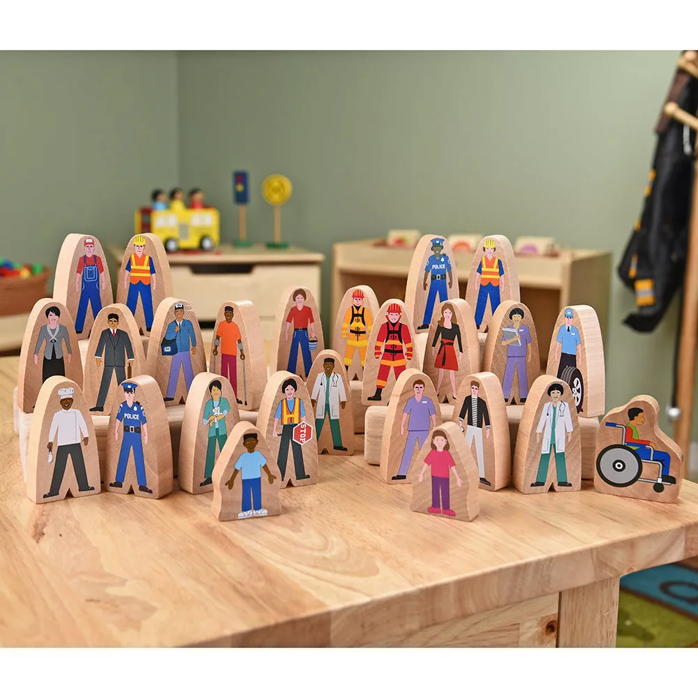 25-Piece Wooden Community Helpers Set | Diverse Figures for Block Play