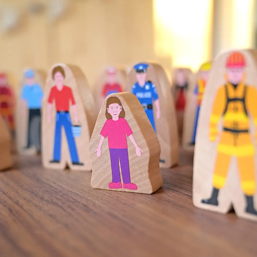 25-Piece Wooden Community Helpers Set | Diverse Figures for Block Play