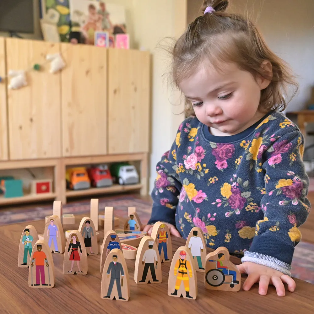 25-Piece Wooden Community Helpers Set | Diverse Figures for Block Play