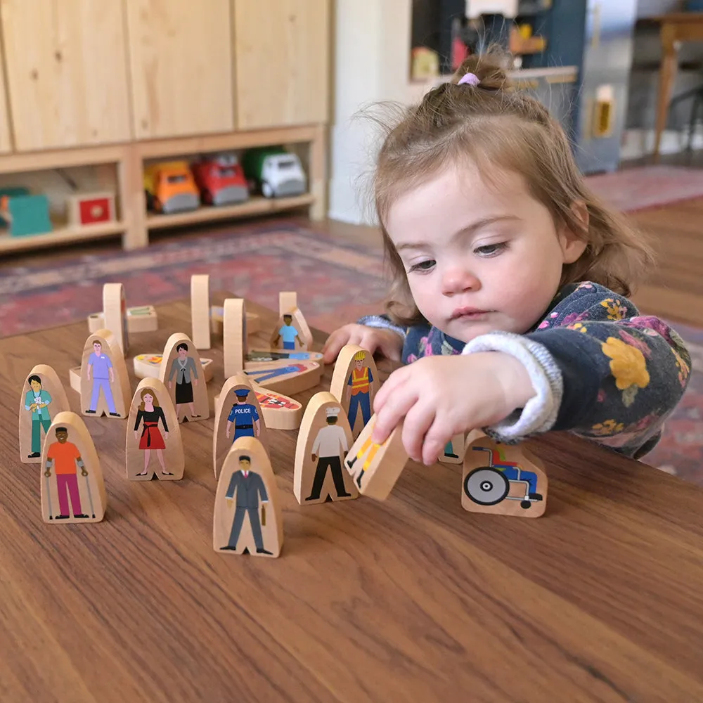 25-Piece Wooden Community Helpers Set | Diverse Figures for Block Play