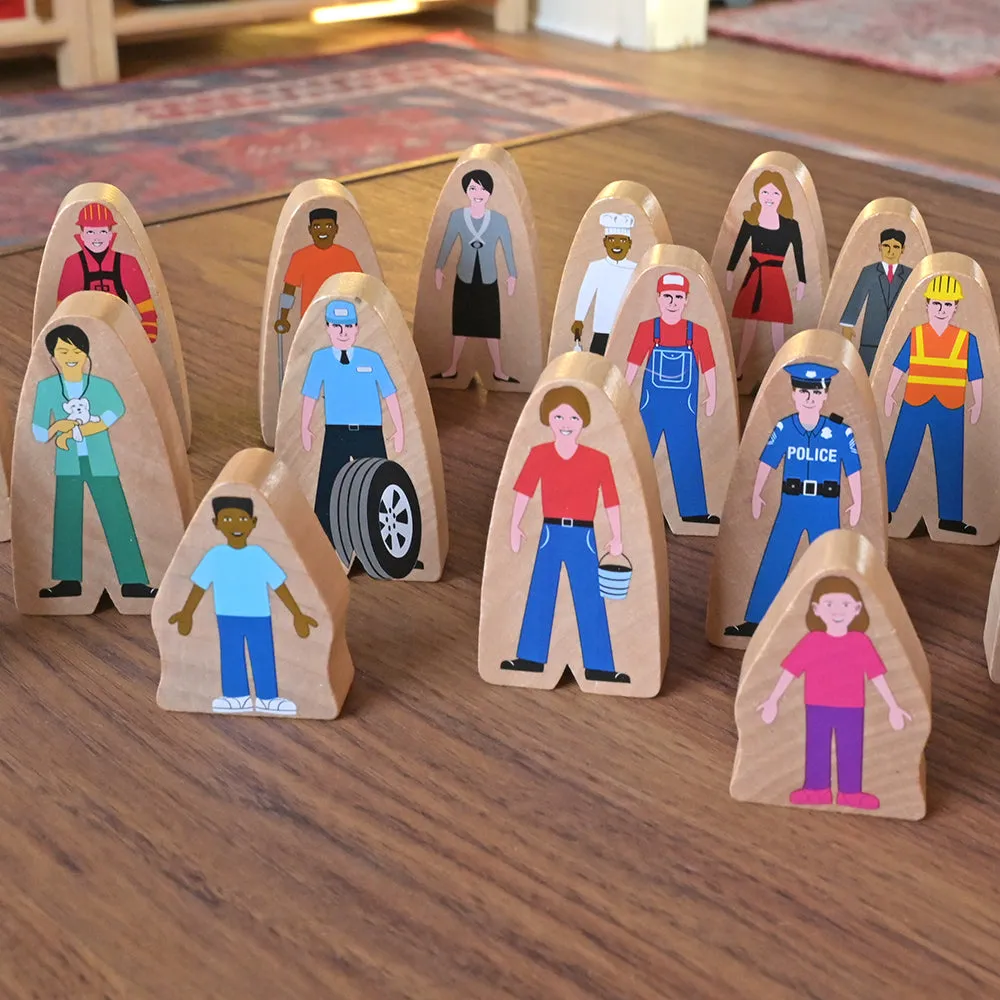 25-Piece Wooden Community Helpers Set | Diverse Figures for Block Play