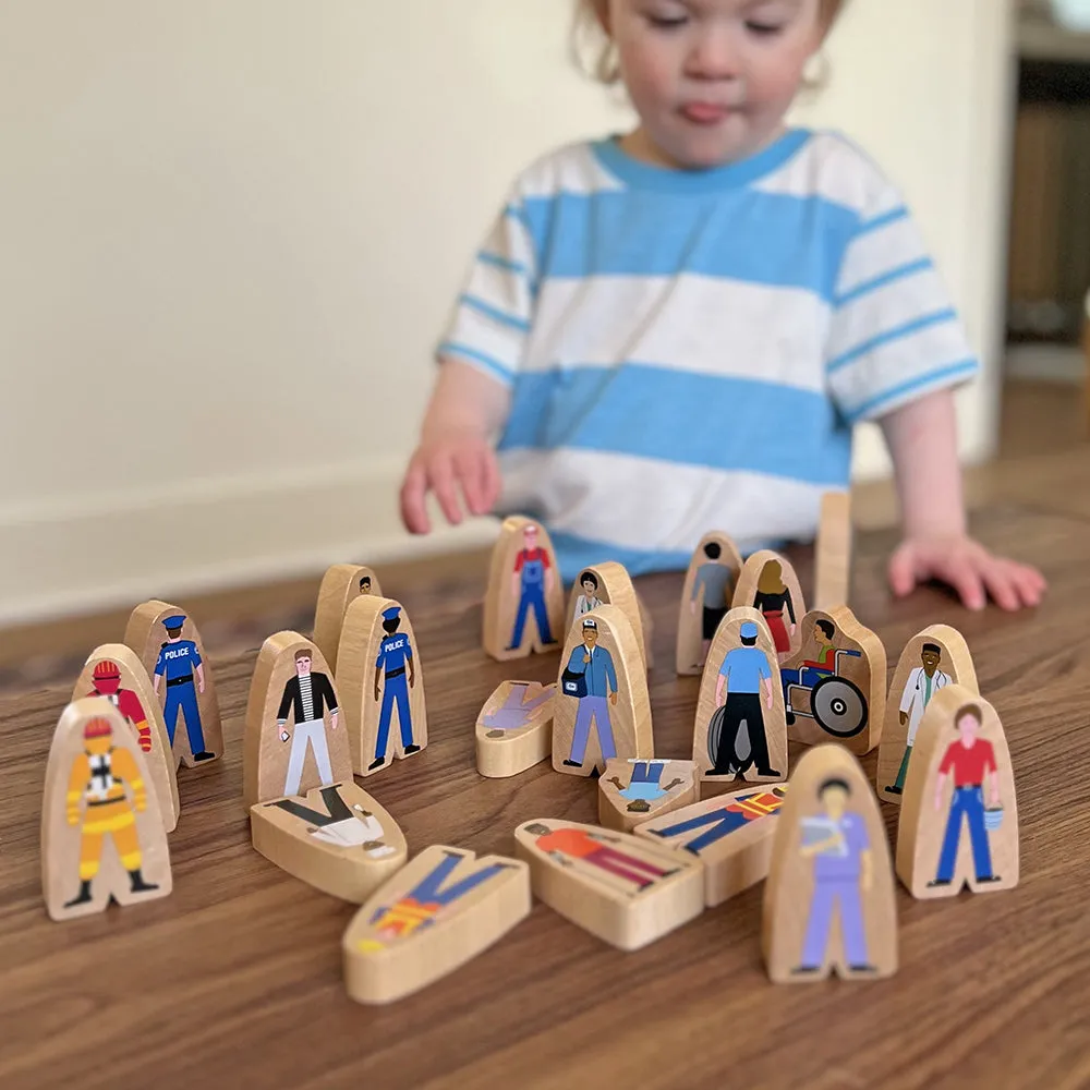 25-Piece Wooden Community Helpers Set | Diverse Figures for Block Play