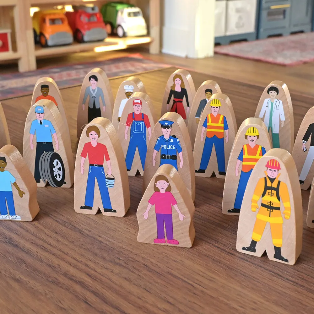 25-Piece Wooden Community Helpers Set | Diverse Figures for Block Play