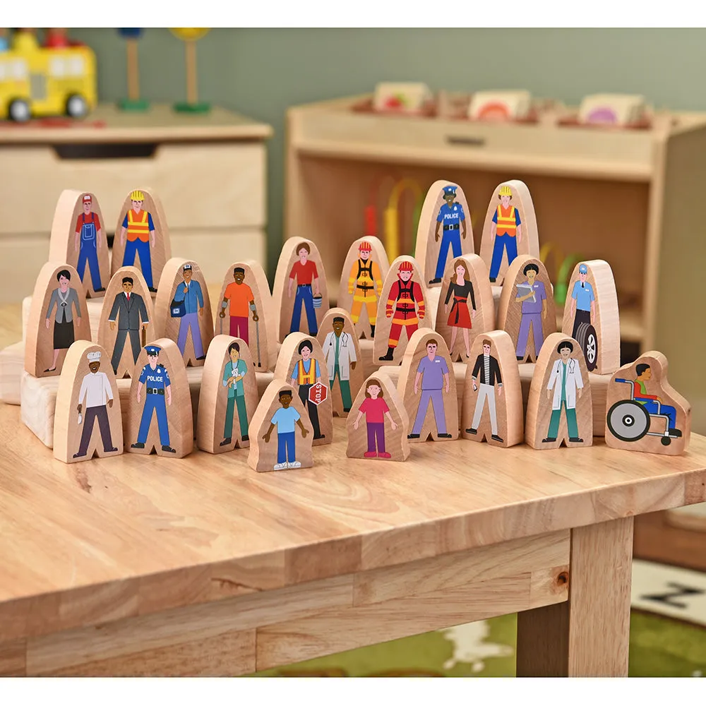 25-Piece Wooden Community Helpers Set | Diverse Figures for Block Play