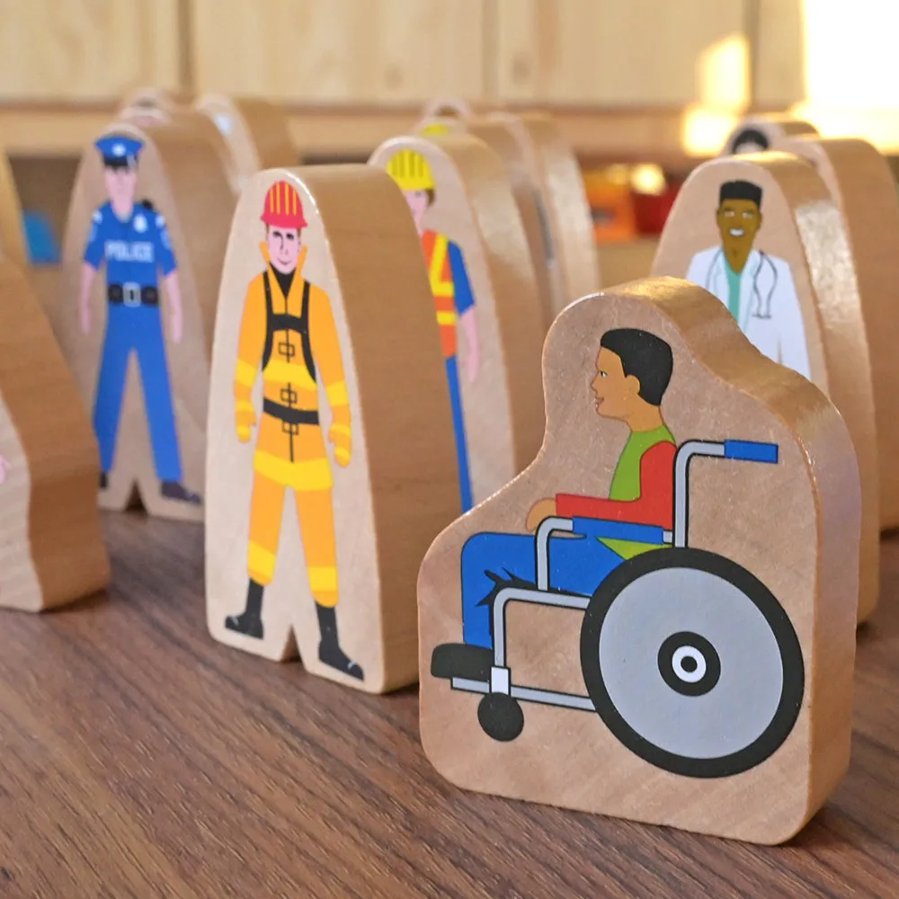 25-Piece Wooden Community Helpers Set | Diverse Figures for Block Play