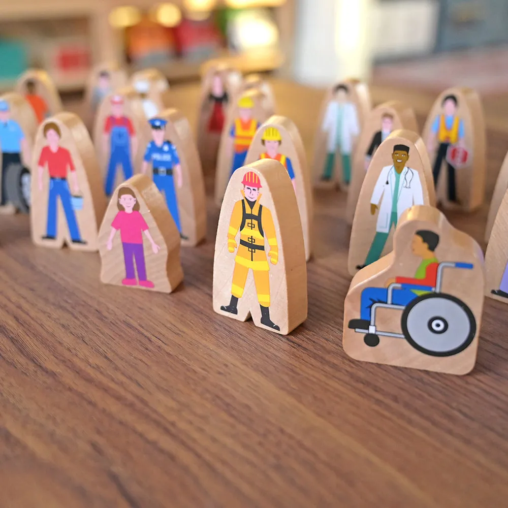 25-Piece Wooden Community Helpers Set | Diverse Figures for Block Play