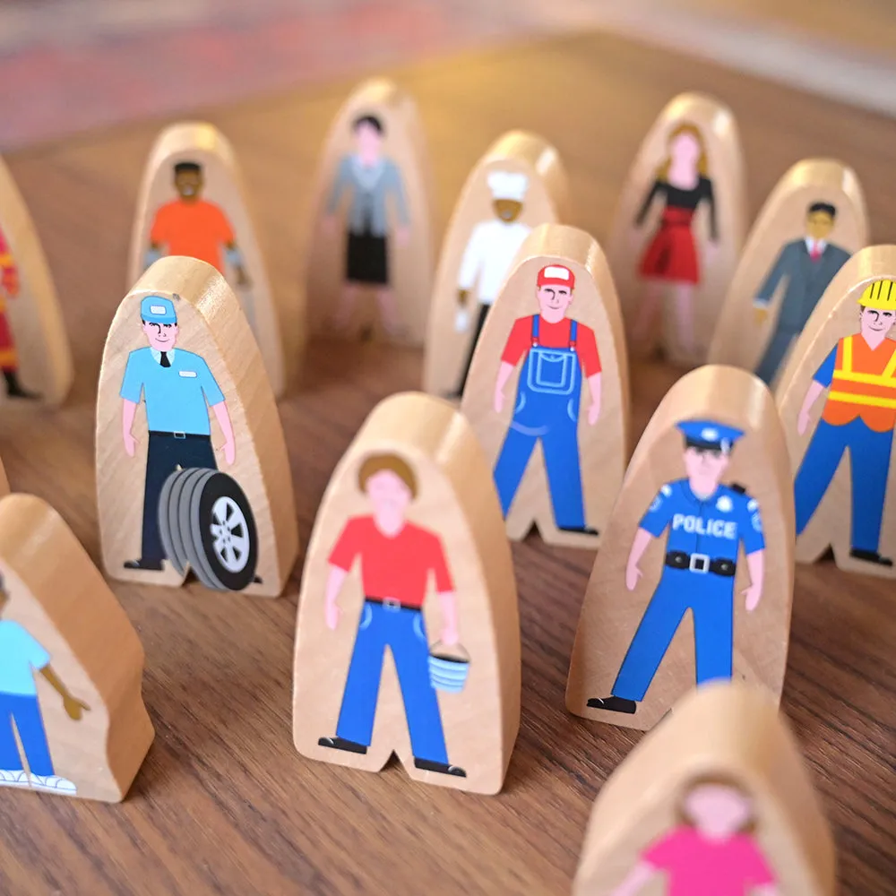 25-Piece Wooden Community Helpers Set | Diverse Figures for Block Play