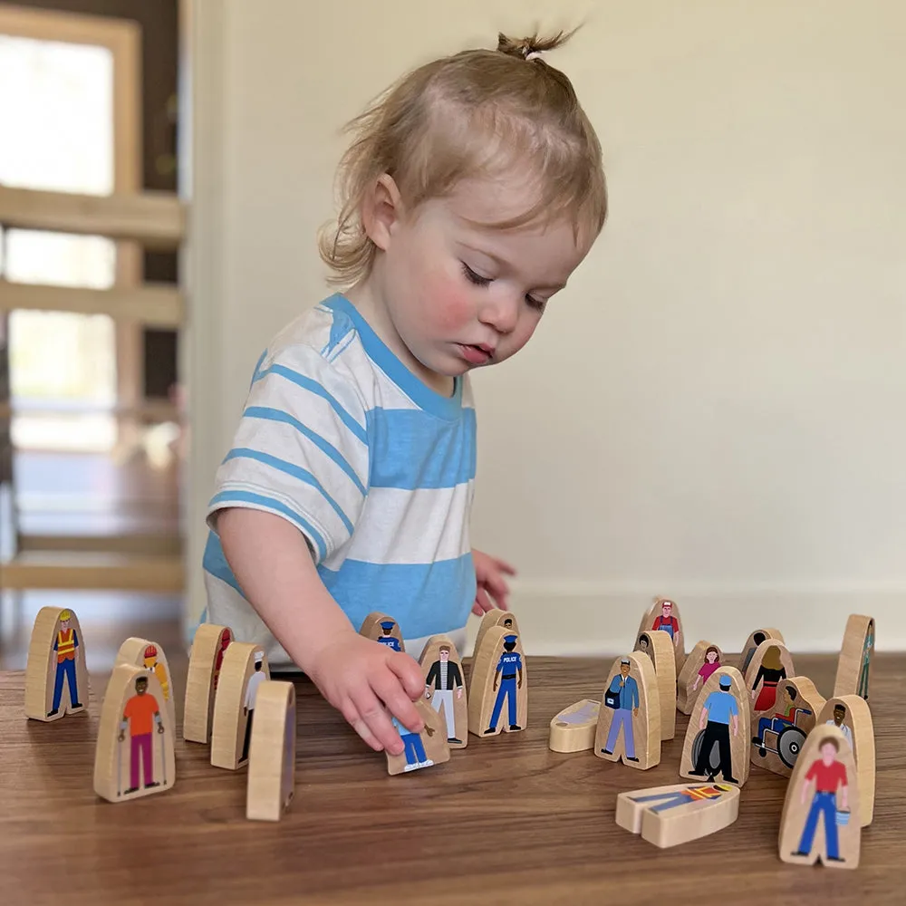 25-Piece Wooden Community Helpers Set | Diverse Figures for Block Play