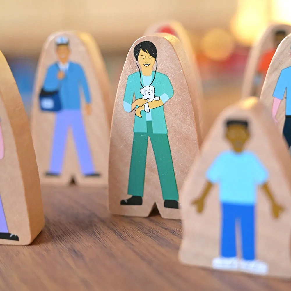 25-Piece Wooden Community Helpers Set | Diverse Figures for Block Play