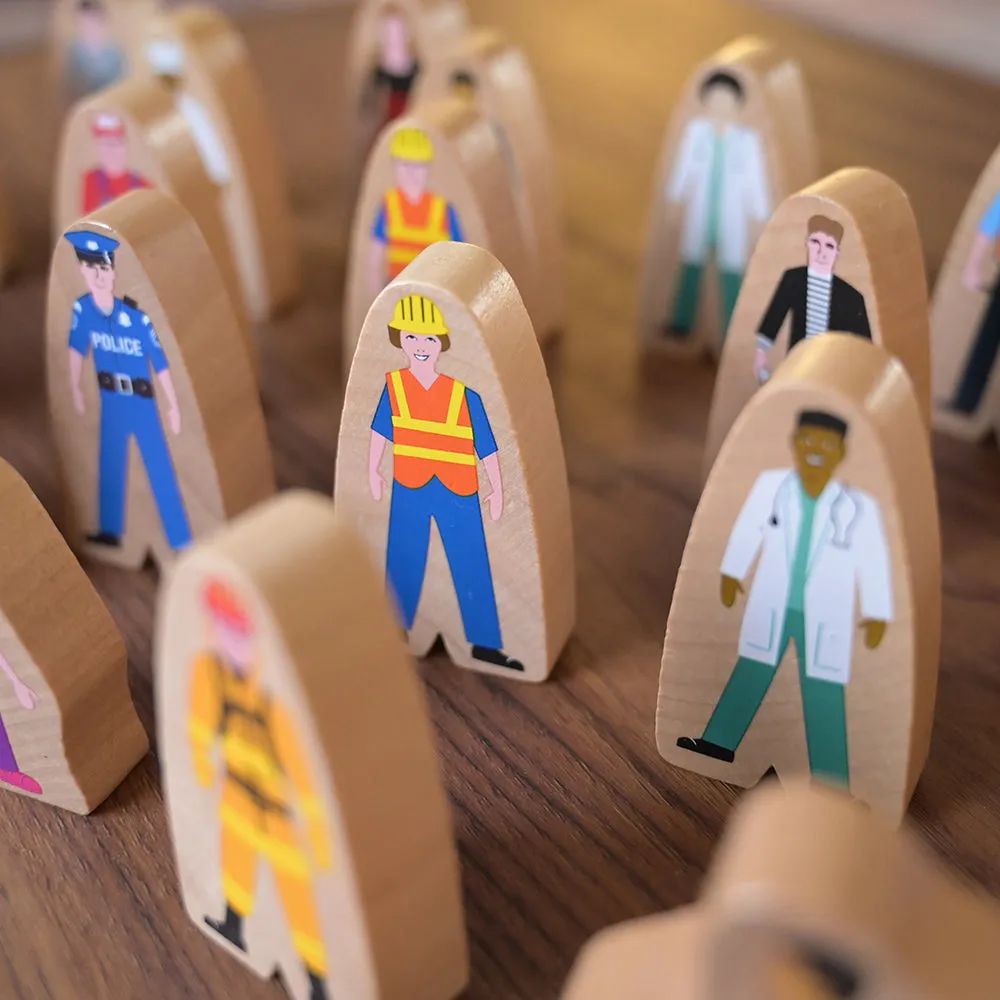 25-Piece Wooden Community Helpers Set | Diverse Figures for Block Play