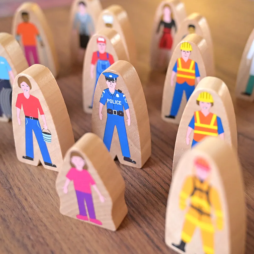 25-Piece Wooden Community Helpers Set | Diverse Figures for Block Play