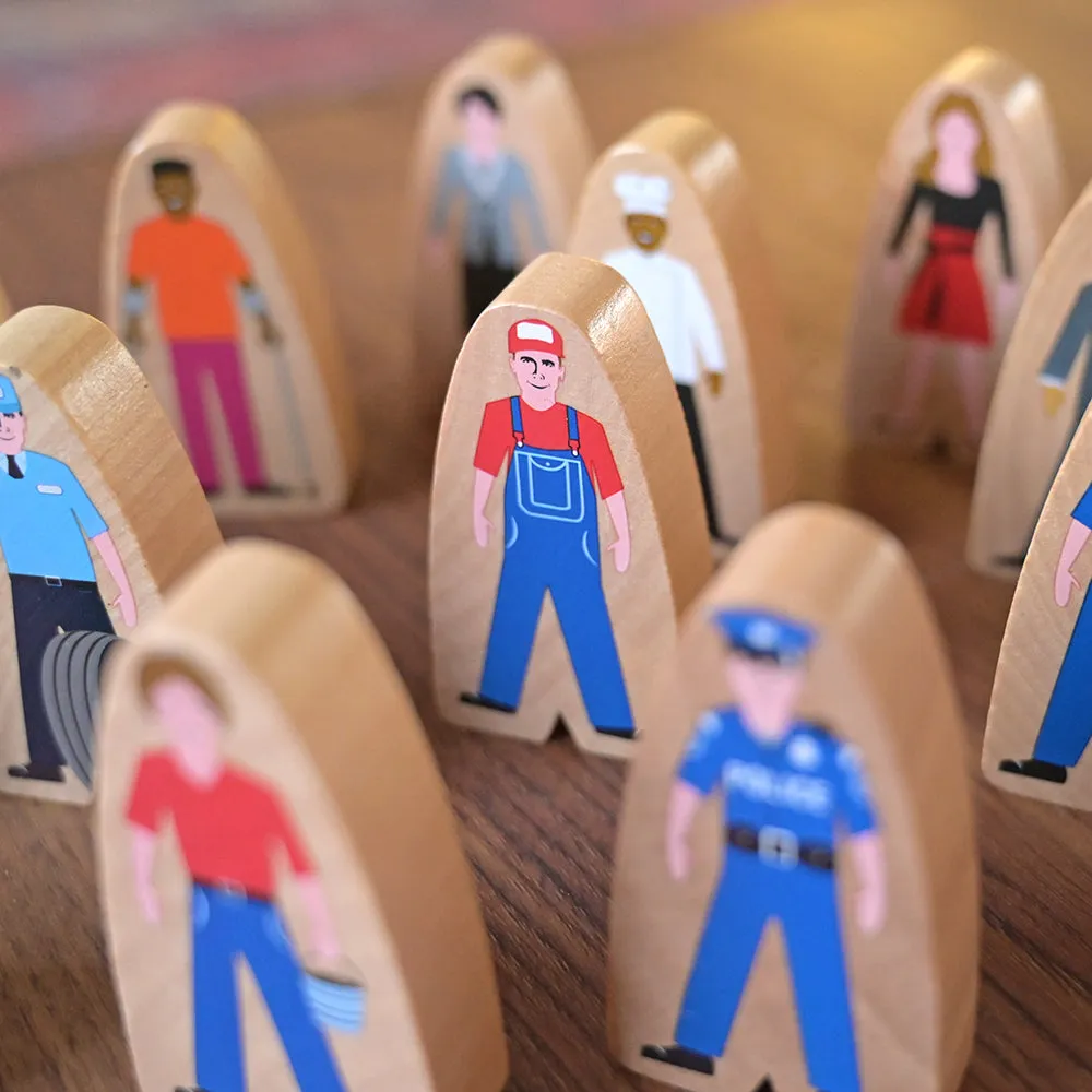 25-Piece Wooden Community Helpers Set | Diverse Figures for Block Play