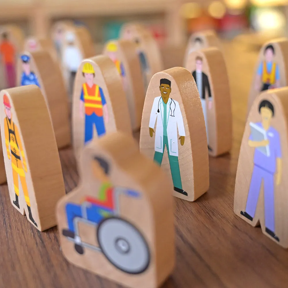 25-Piece Wooden Community Helpers Set | Diverse Figures for Block Play