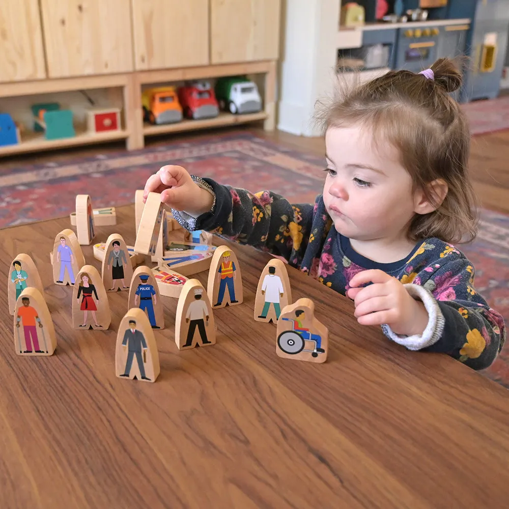 25-Piece Wooden Community Helpers Set | Diverse Figures for Block Play