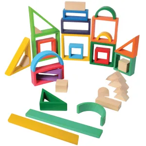 38-Piece Colorful Designer Blocks | Durable Hardwood Shapes for Creative Building