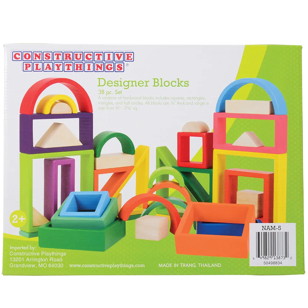 38-Piece Colorful Designer Blocks | Durable Hardwood Shapes for Creative Building