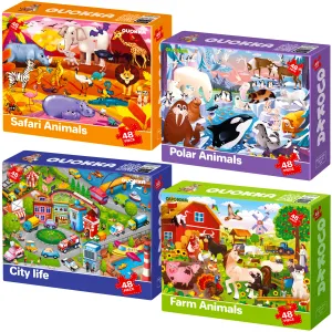 48 Pcs Puzzles for Kids | Polar, City, Farm & Safari Animals