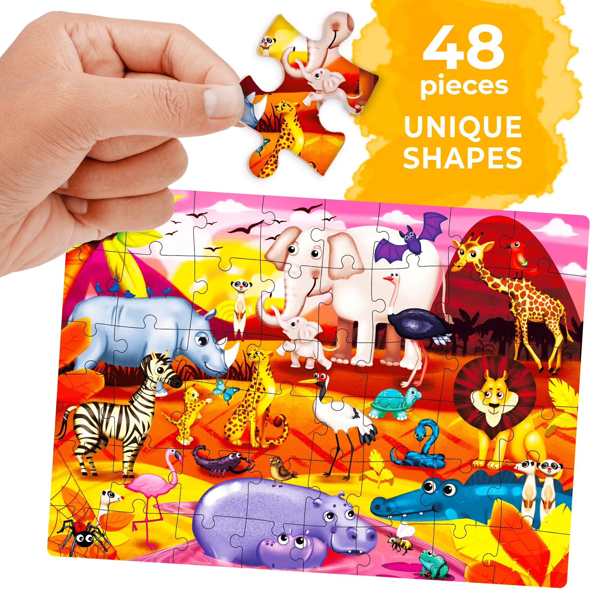 48 Pcs Puzzles for Kids | Polar, City, Farm & Safari Animals