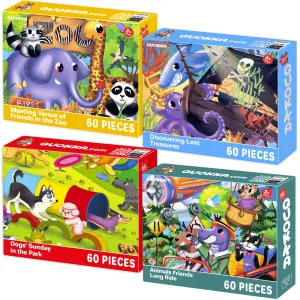 4x60 Set Puzzles for Kids | Animals, Dogs, Zoo