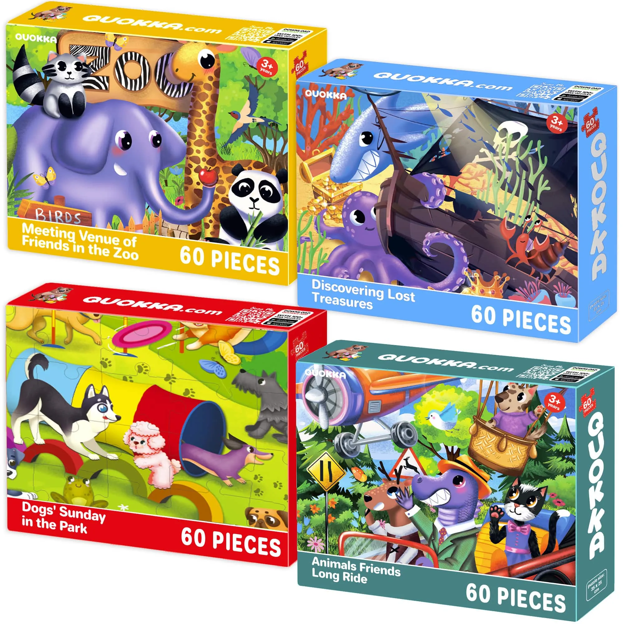 4x60 Set Puzzles for Kids | Animals, Dogs, Zoo