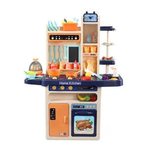 65pcs 93cm Children Kitchen Kitchenware Play Toy Simulation Steam Spray Cooking Set Cookware Tableware Gift Blue Color