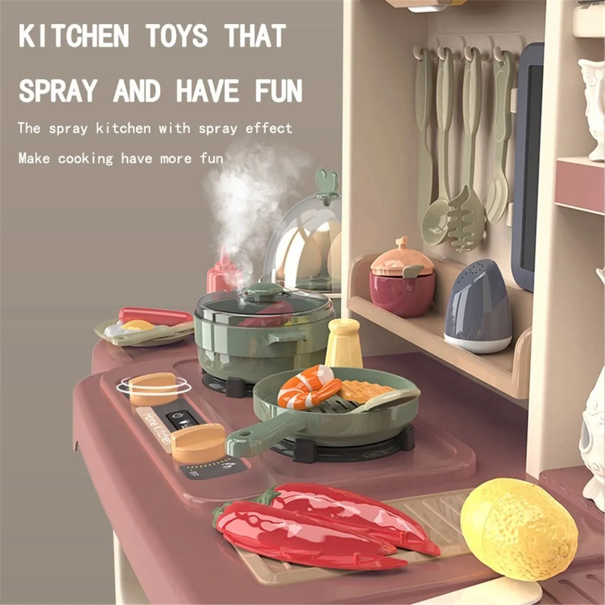 65pcs 93cm Children Kitchen Kitchenware Play Toy Simulation Steam Spray Cooking Set Cookware Tableware Gift Blue Color