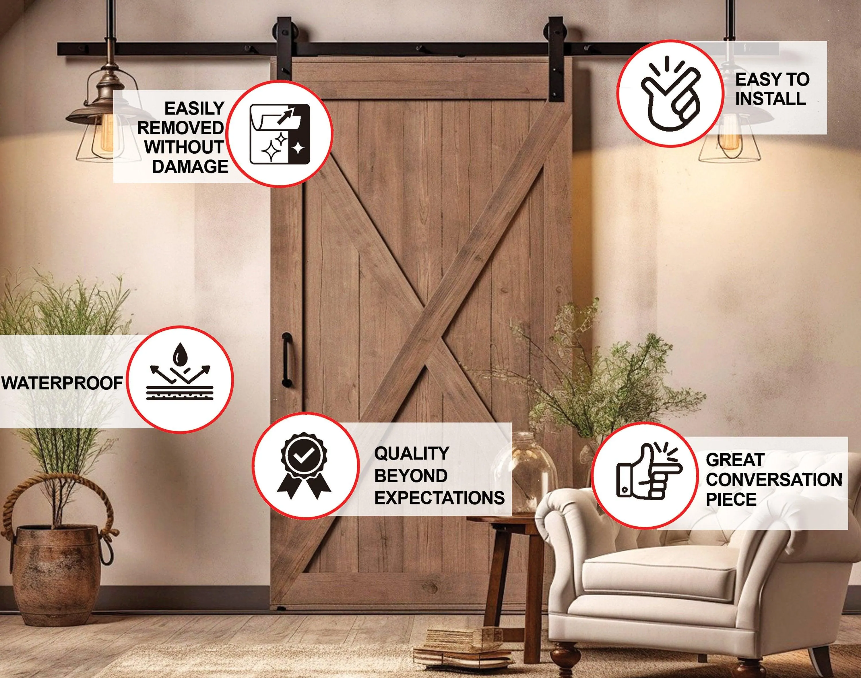 Barn Door Wallpaper Sticker - Brown Rustic Wood Barn Door Cover Decal