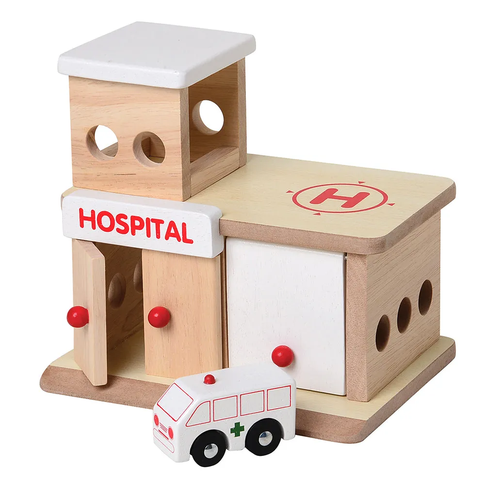 Block Play Community Set with Hospital, Grocery Store, Restaurant & Toy Store