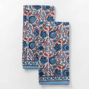 Bohemian Floral Blues & Paprika Tea Towels