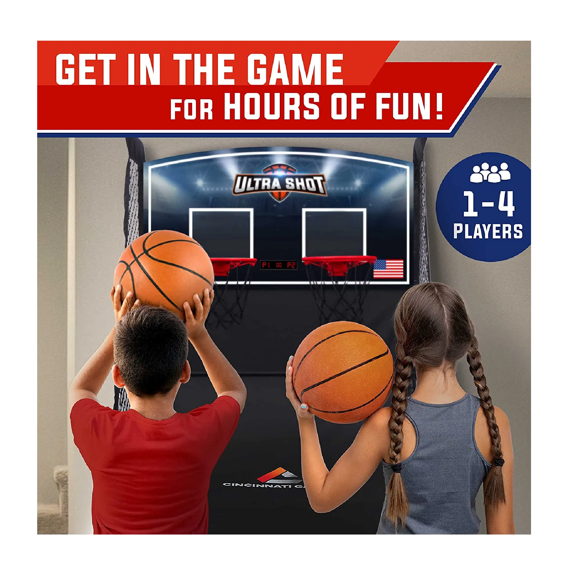 CINCINNATI GAMES Ultra Basketball Game Basketball Arcade Game Indoor with LED Electronic Scorer and Timer 8 Individual Games with Sound Effects