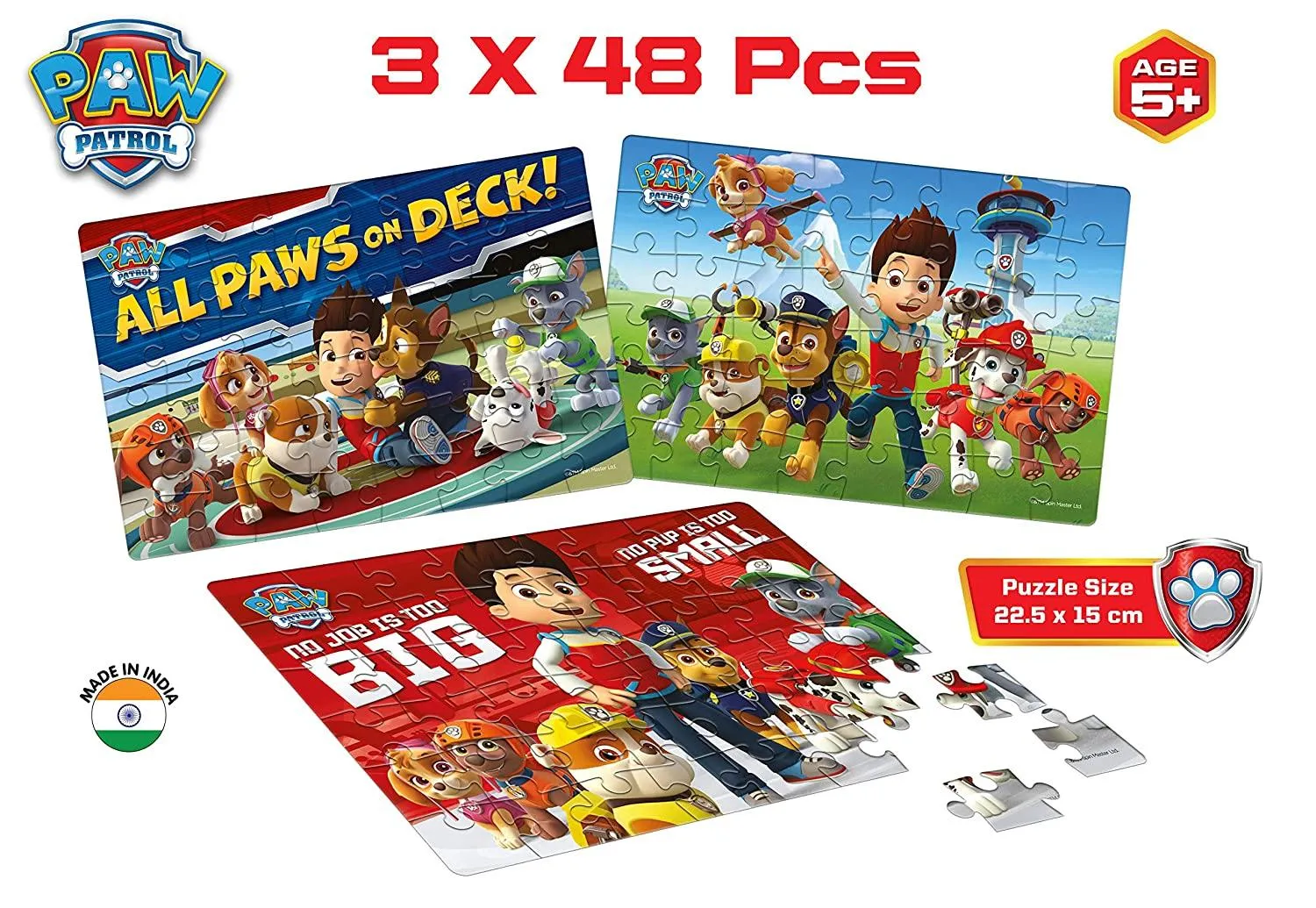 Frank Paw Patrol - 3 x 48pcs Jigsaw Puzzles for 5 Years and Above