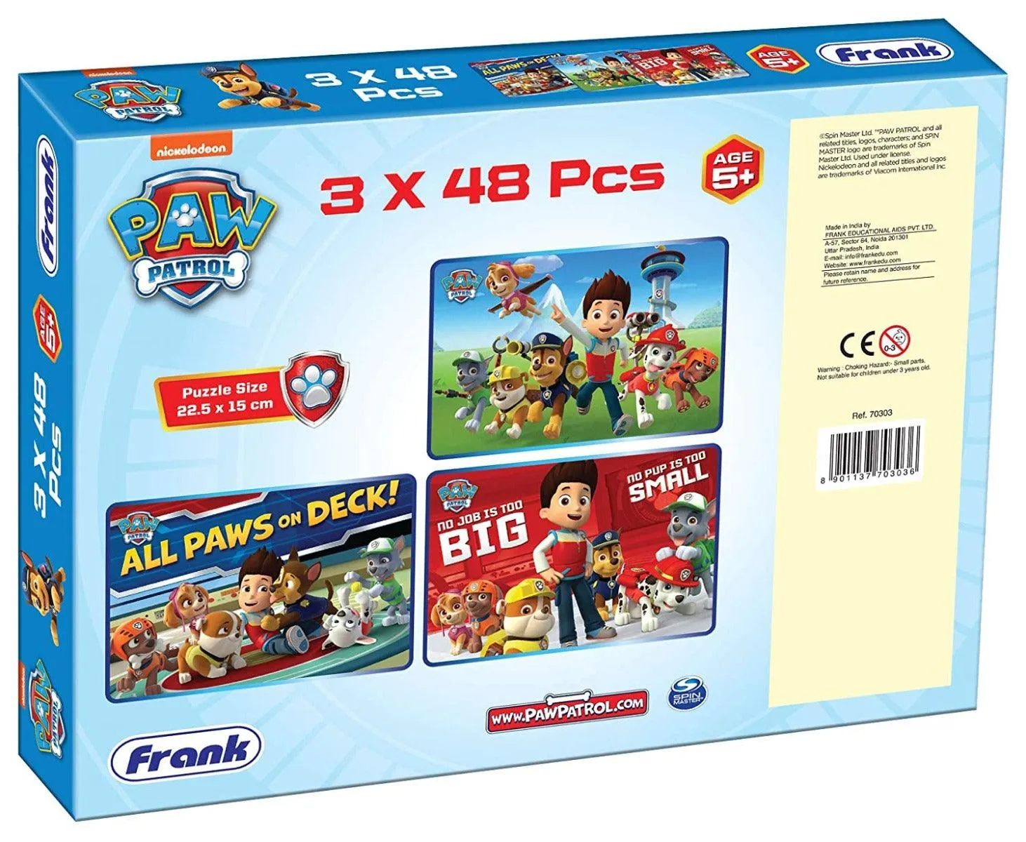 Frank Paw Patrol - 3 x 48pcs Jigsaw Puzzles for 5 Years and Above