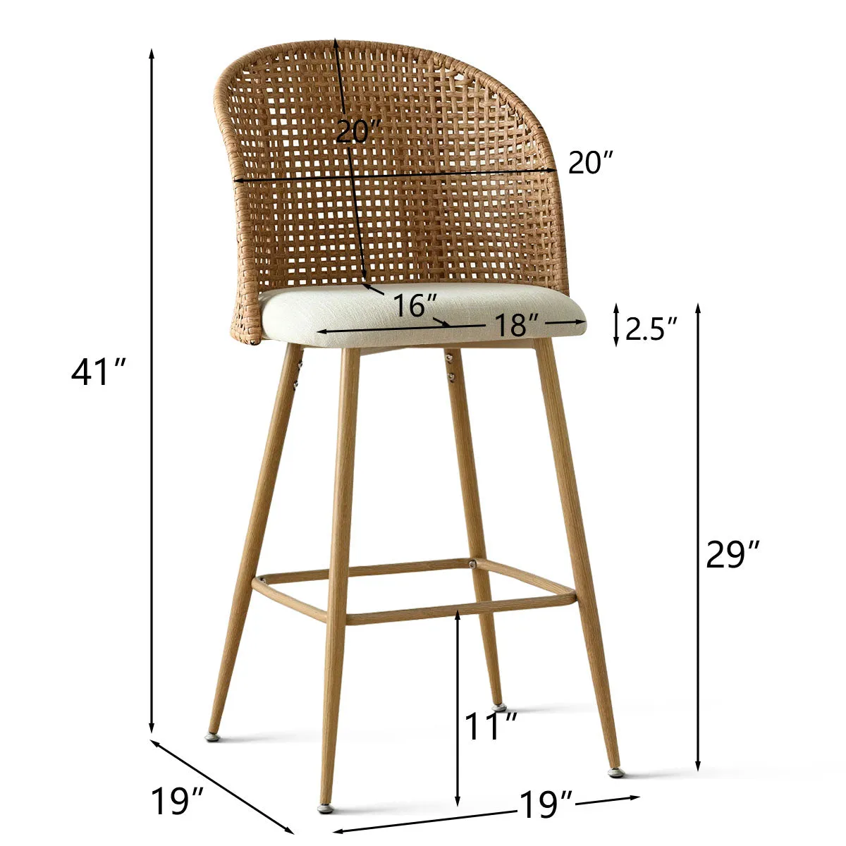 Grasse 29" Beige Rattan Upholstered Bar Stool (Set of 2)