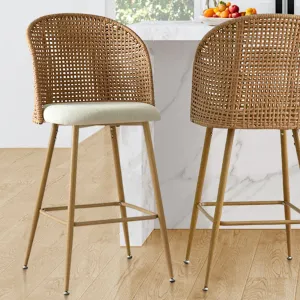 Grasse 29" Beige Rattan Upholstered Bar Stool (Set of 2)