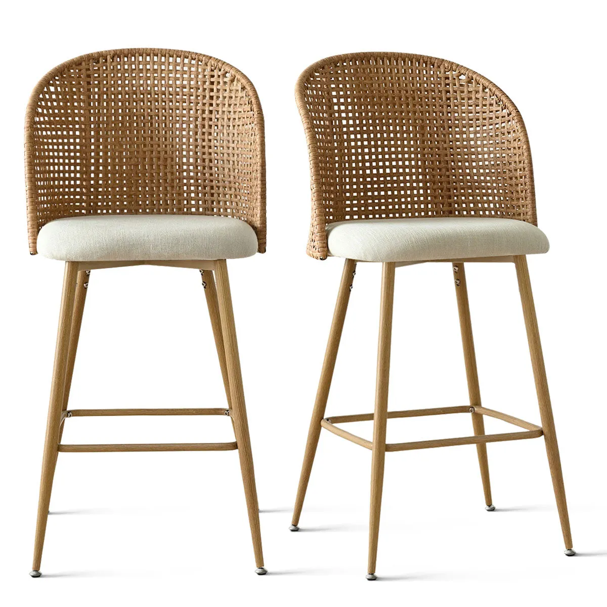 Grasse 29" Beige Rattan Upholstered Bar Stool (Set of 2)