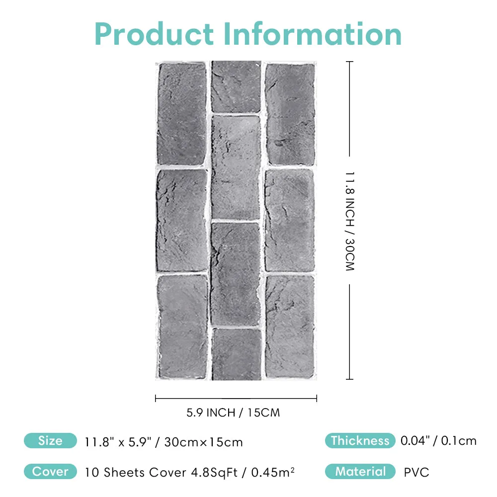 Grey Brick Peel and Stick Tile Stickers