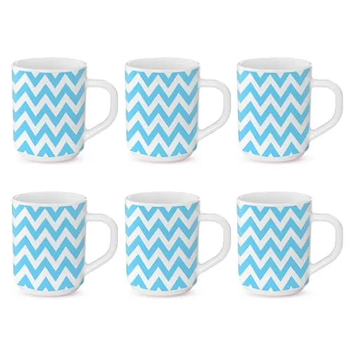 Larah by Borosil Sky Waves Opalware Mug, Set of 6 Tea/Coffee Mugs, 240 ml Each, Microwave & Dishwasher Safe, Bone-Ash Free, Crockery Set Ideal for Daily Use & Gifting, White