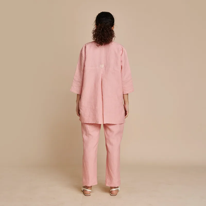 Linen Short Kurta Set for Women | Pink