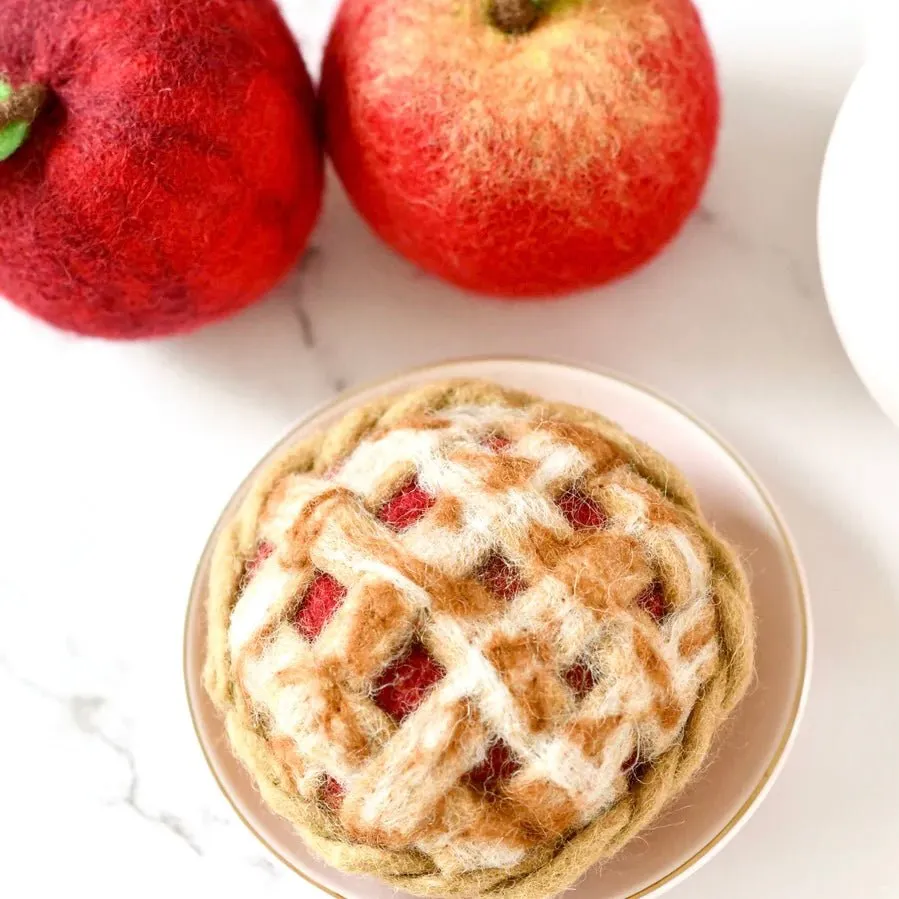 Needle-felted Play Food Mini Lattice Apple Pie