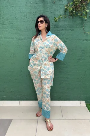 Pacific Blue Floral Printed Hakoba Co-ord set