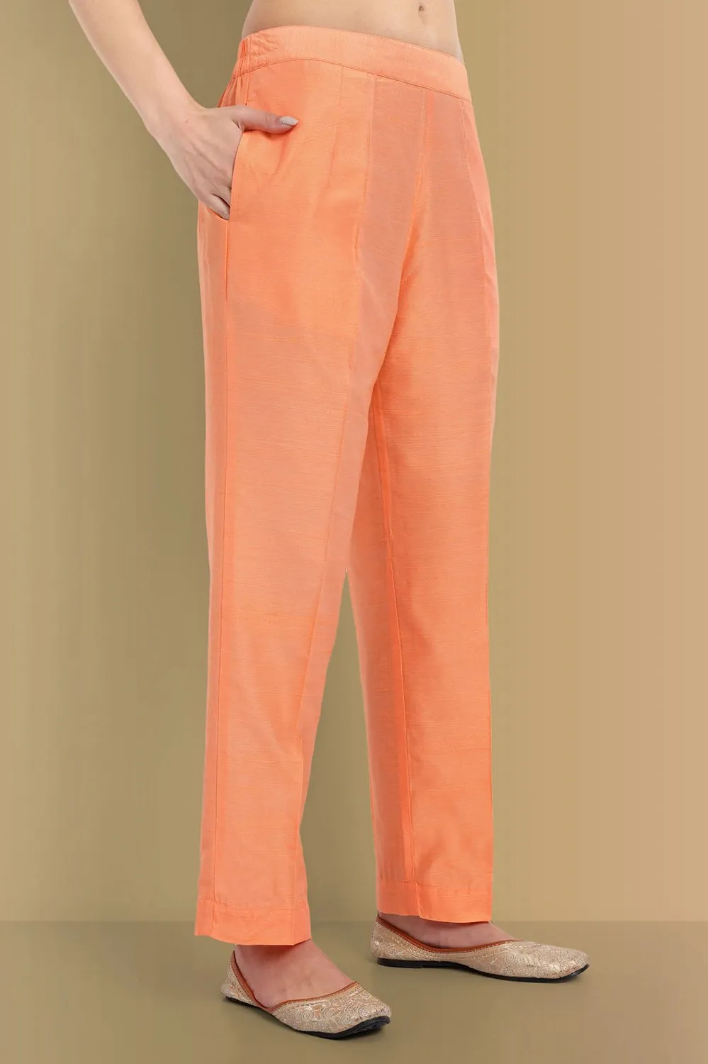 Peach Or Gray Embriodery Kurta and Straight Pant - Set of 2