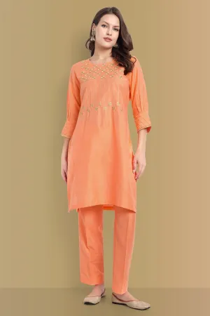 Peach Or Gray Embriodery Kurta and Straight Pant - Set of 2