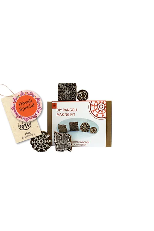 POTLI Handmade Wooden Block Print Craft Kit - DIY Rangoli making kit