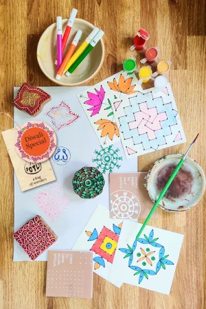 POTLI Handmade Wooden Block Print Craft Kit - DIY Rangoli making kit